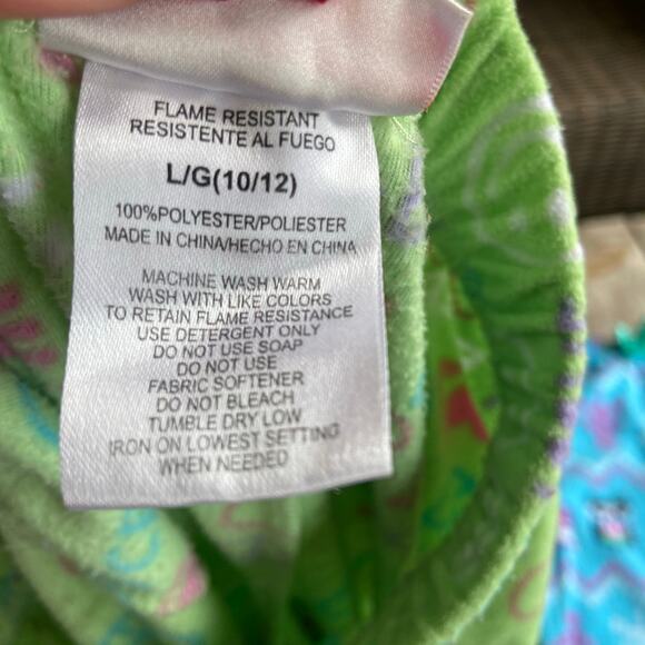 St. Eve Girls Pajama Pants Size Large 10 12 Green Peace Love Hope Pink Blue - Picture 7 of 7